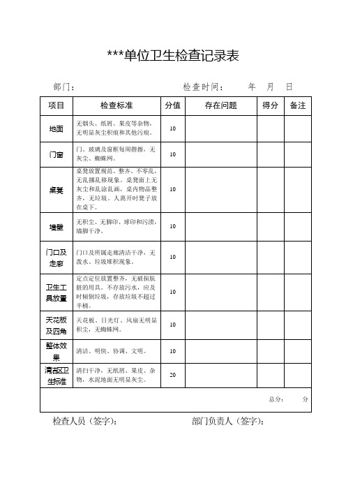 单位办公区域卫生检查记录表