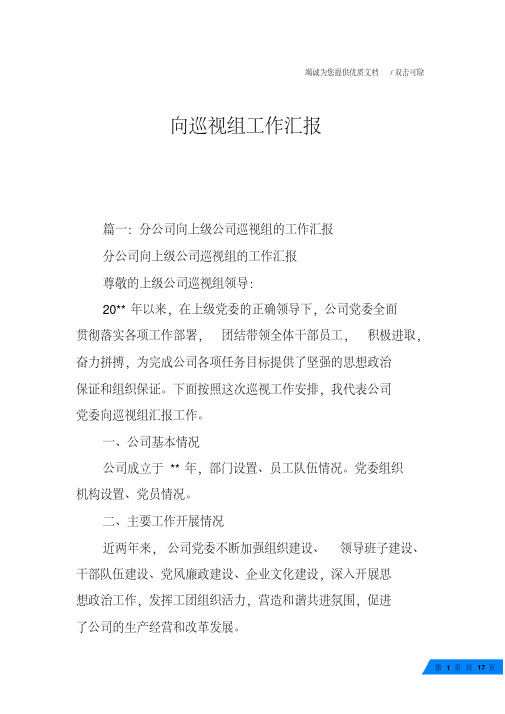 向巡视组工作汇报