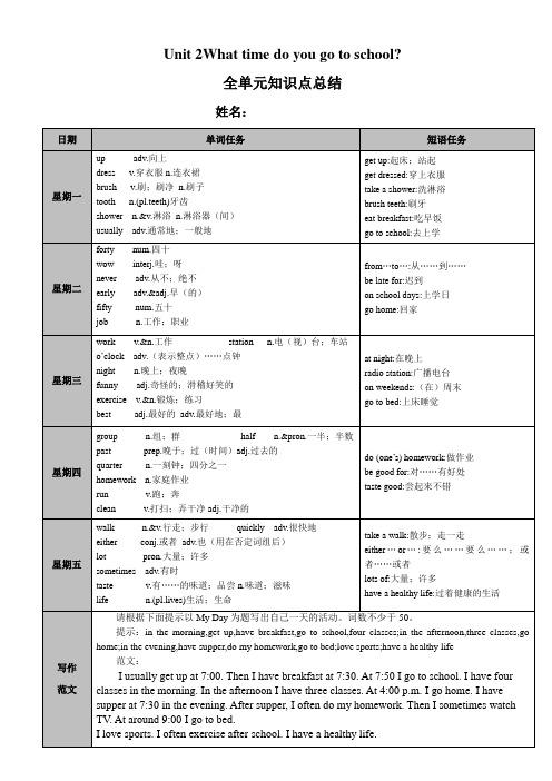 2019-2020年人教版英语七年级下册Unit 2What time do you go to s