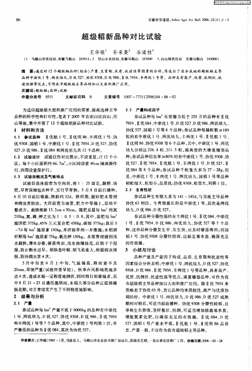 超级稻新品种对比试验