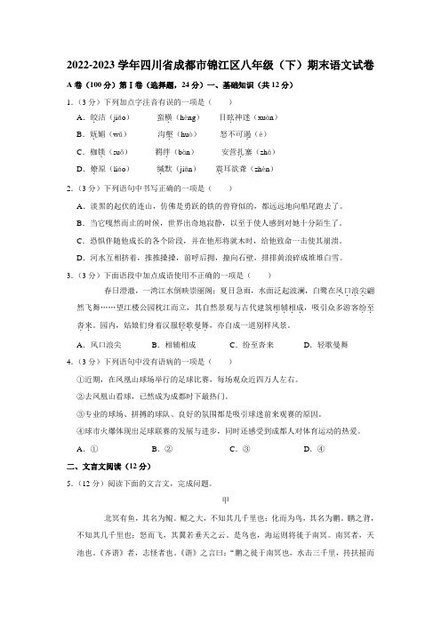 四川省成都市锦江区2022-2023学年八年级下学期期末语文试题(含答案)