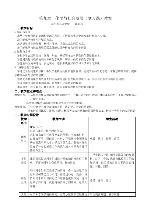 第九章  化学与社会发展(复习课)教学设计