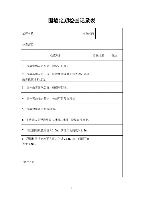 施工围墙围挡验收记录表