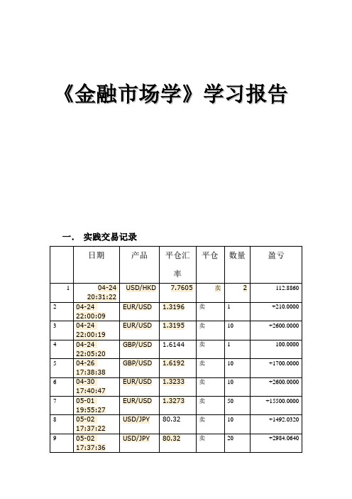 《金融市场学》学习报告