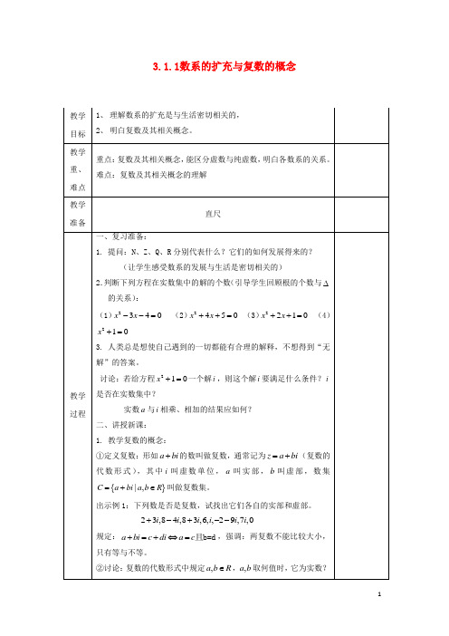高中数学3.1数系的扩充与复数的概念3.1.1数系的扩充与复数的概念教案文新人教A版选修2