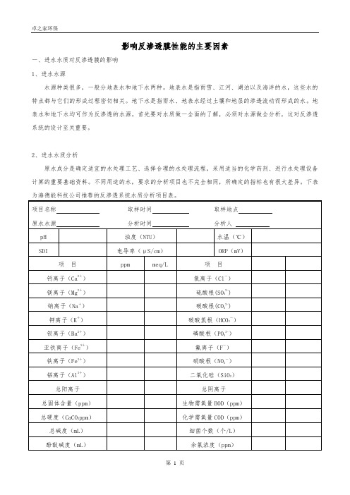 影响反渗透膜性能的主要因素