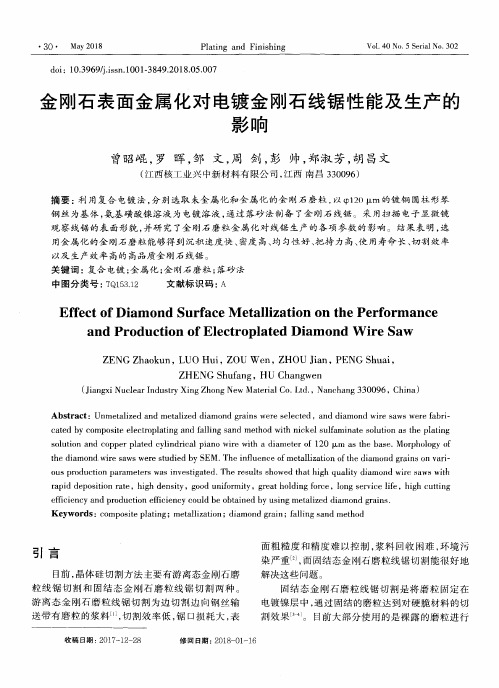 金刚石表面金属化对电镀金刚石线锯性能及生产的影响