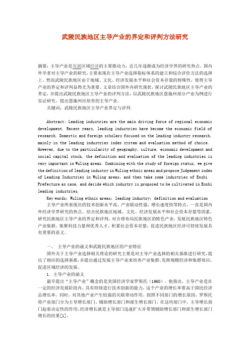 武陵民族地区主导产业的界定和评判方法研究