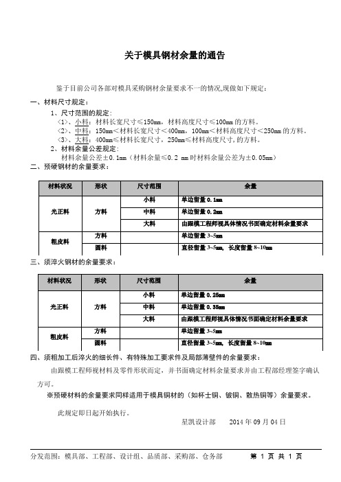 塑胶模具钢材订购余量规范