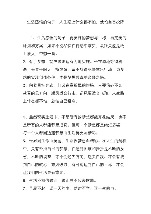 生活感悟的句子：人生路上什么都不怕,就怕自己投降