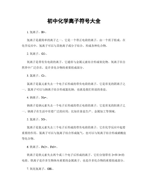 初中化学离子符号大全
