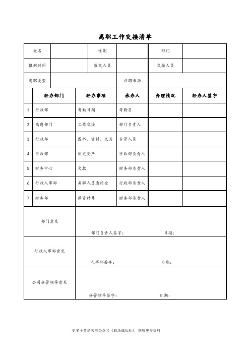 离职工作交接清单