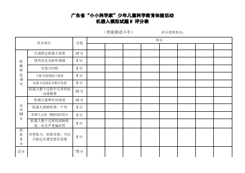 机器人模拟试题实验操作评分表B.2016