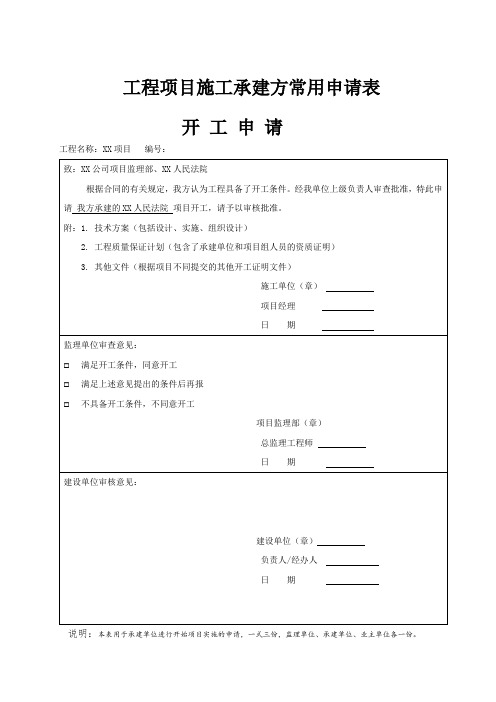 工程项目施工承建方常用申请表格模板(最新整理)