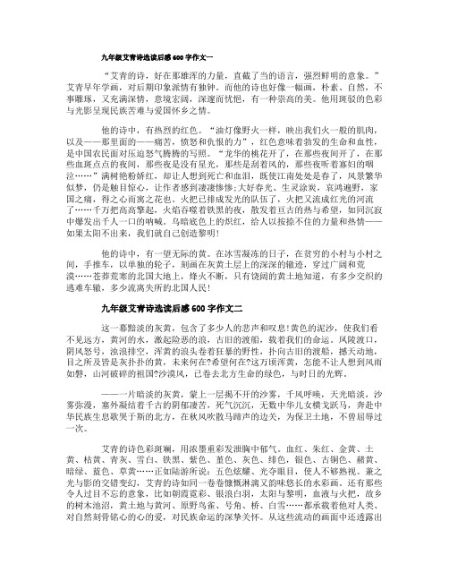 九年级艾青诗选读后感600字作文5篇