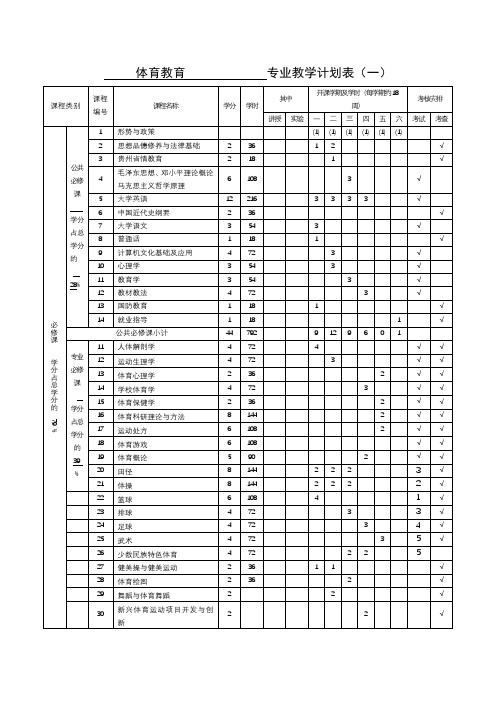 体育教育专业教学计划表(一)【模板】