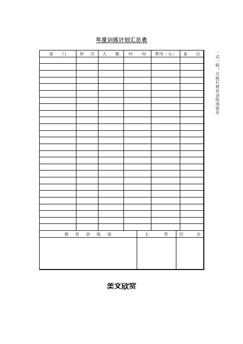 第八节 年度训练计划汇总表