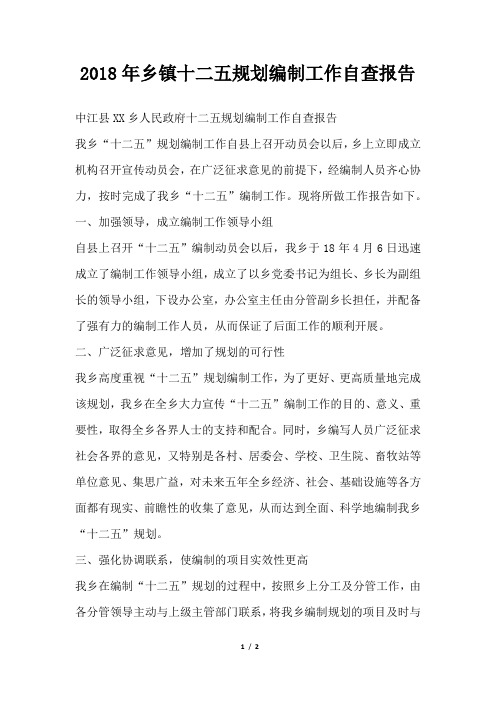 乡镇十二五规划编制工作自查报告