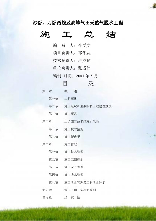 “两线”天然气脱水工程施工总结