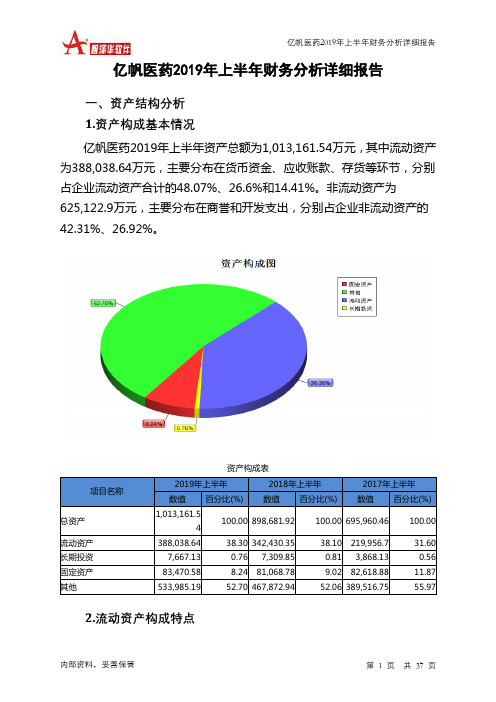 亿帆医药2019年上半年财务分析详细报告