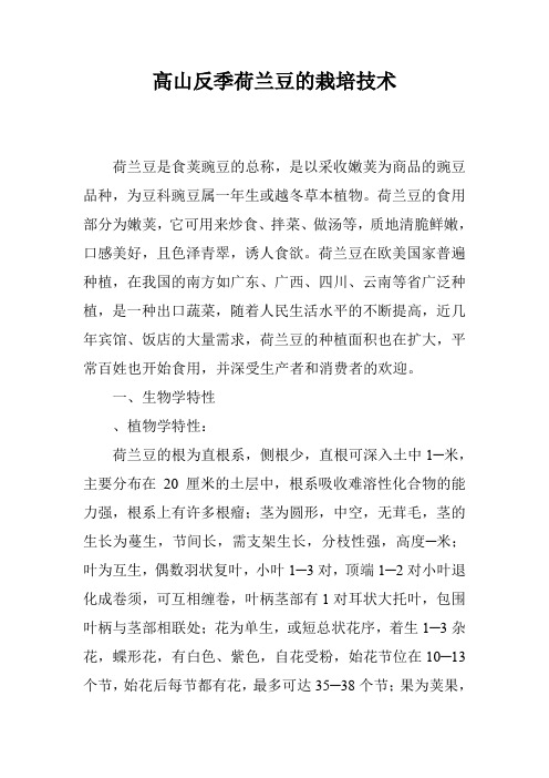 高山反季荷兰豆的栽培技术