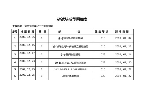 砼试块成型明细表