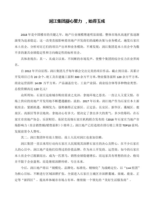 润江集团凝心聚力始得玉成