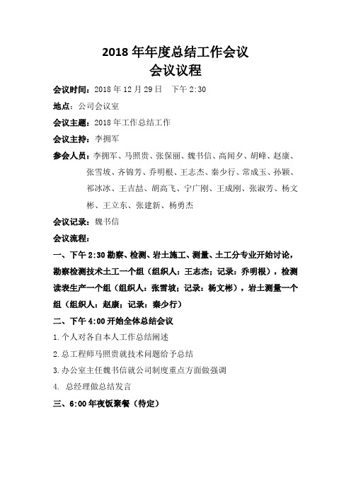2018年度公司总结会会议流程