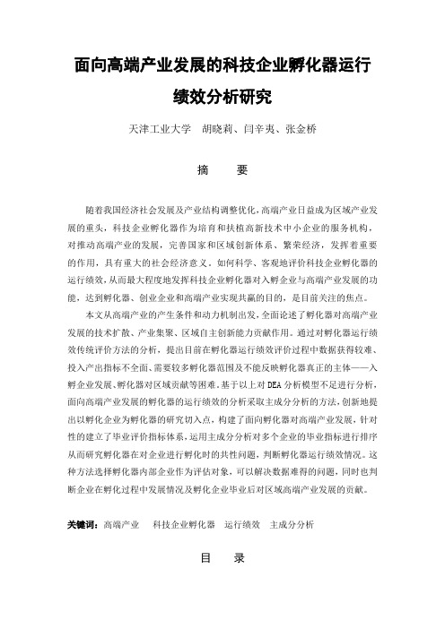 面向高端产业发展的科技企业孵化器运行绩效分析研究