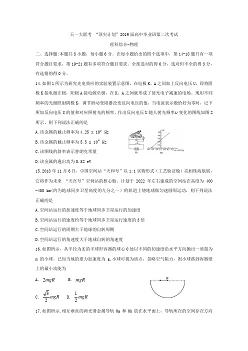 河南省天一大联考“顶尖计划”2019届高三第二次考试(2月)理综-物理Word版