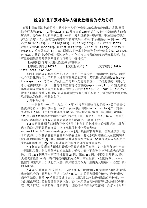综合护理干预对老年人消化性溃疡的疗效分析
