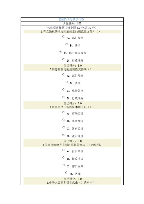 2015公务员网络学习 依法治国与依法行政(97分)