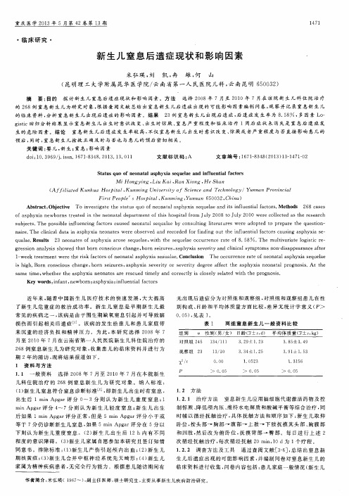 新生儿窒息后遗症现状和影响因素