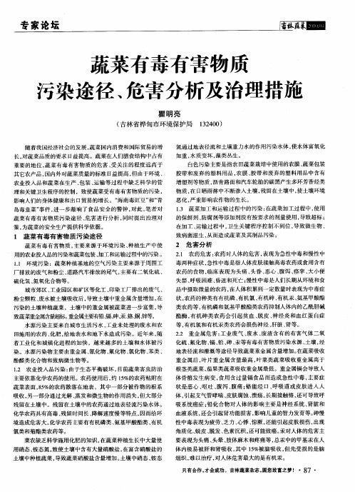 蔬菜有毒有害物质污染途径、危害分析及治理措施