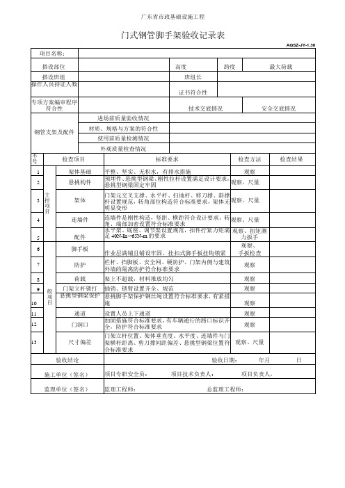 门式钢管脚手架验收记录表