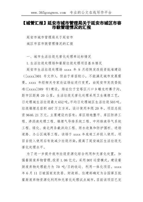 【城管汇报】延安市城市管理局关于延安市城区市容市貌管理情况的汇报