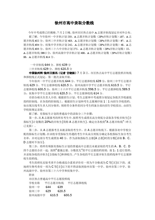 2013徐州高中录取分数线