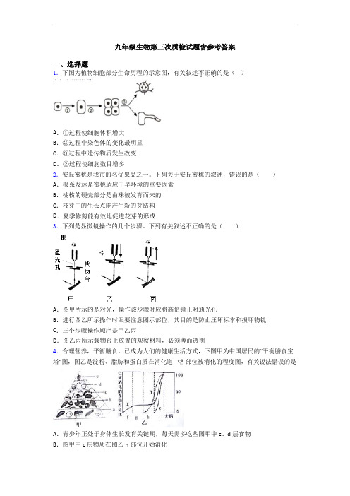 九年级生物第三次质检试题含参考答案