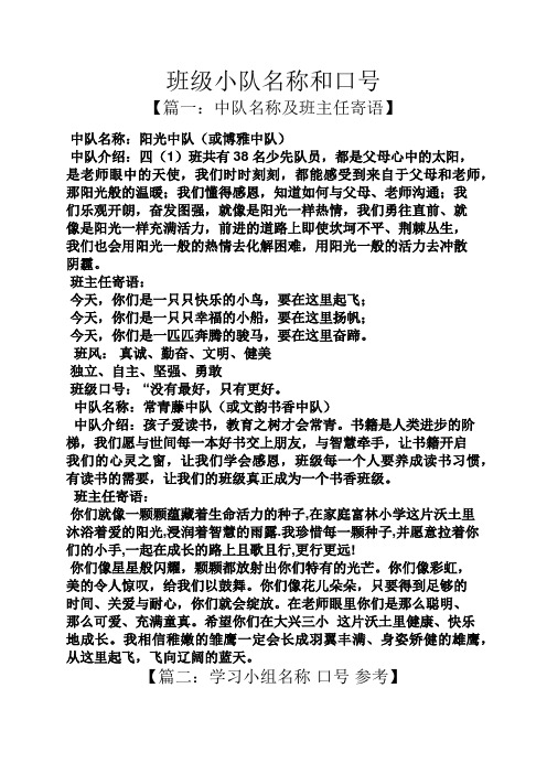 口号标语之班级小队名称和口号