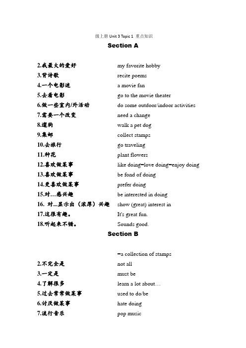 仁爱英语八年级上册Unit3Topic1重点知识梳理