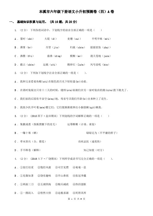 本溪市六年级下册语文小升初预测卷(四)A卷