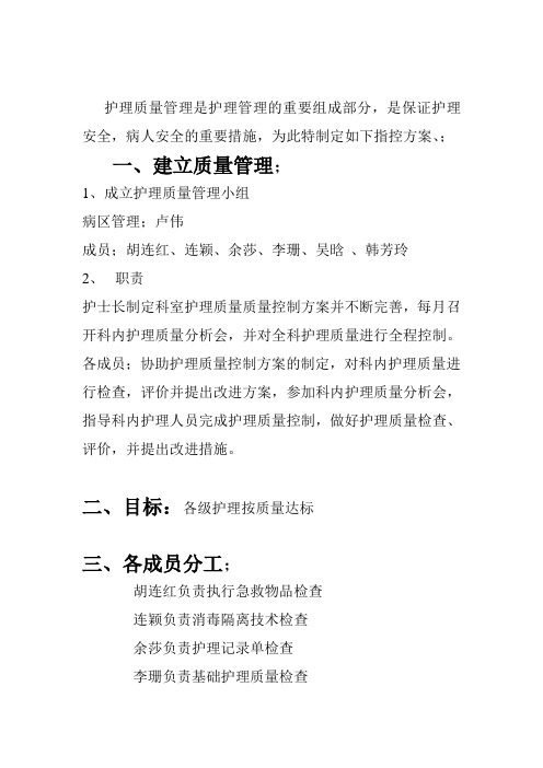 2013年护理质量控制方案
