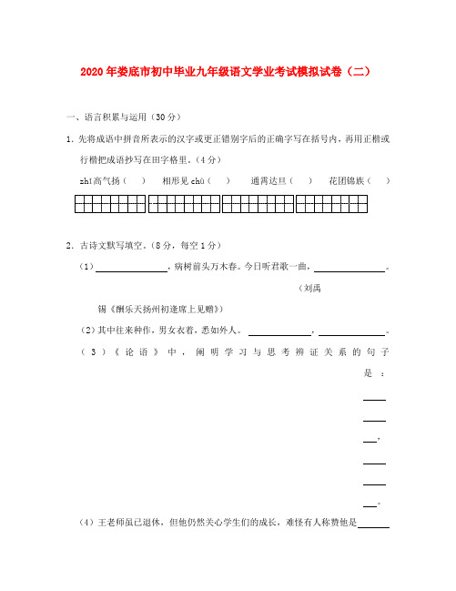 2020年湖南省娄底市初中毕业九年级语文学业考试模拟试卷(二)(人教版)