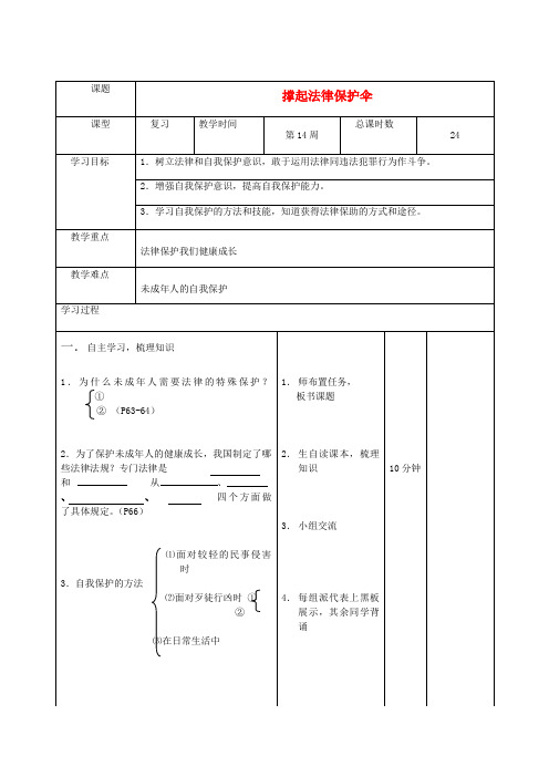 七年级政治下册 撑起法律保护伞复习教案 鲁教版