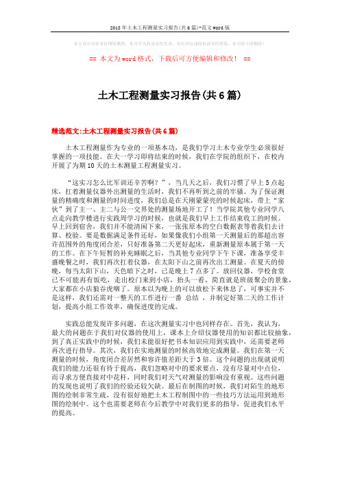 2018年土木工程测量实习报告(共6篇)-范文word版 (19页)