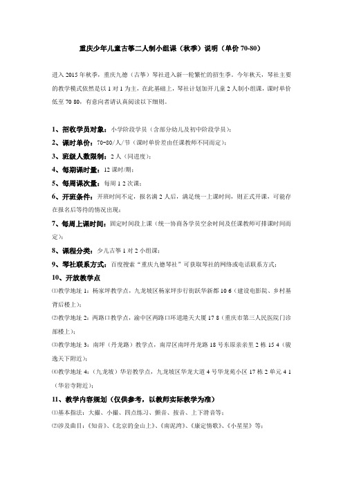 重庆少年儿童古筝二人制小组课说明