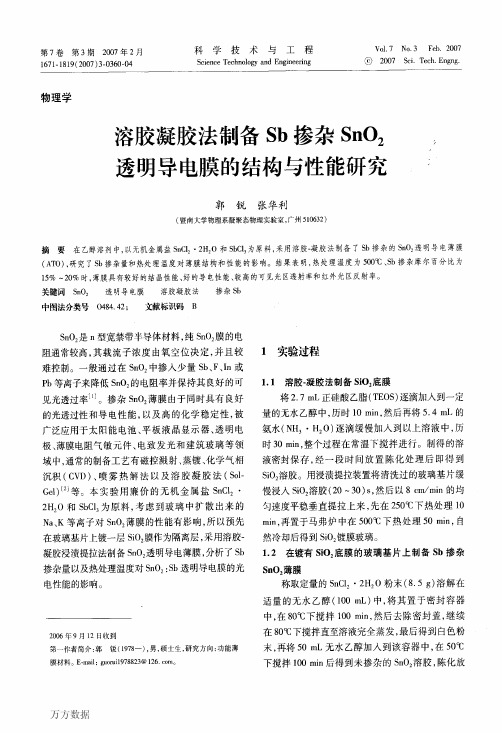 溶胶凝胶法制备Sb掺杂SnO2透明导电膜的结构与性能研究