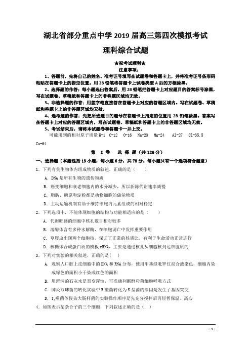 湖北省部分重点中学2019届高三第四次模拟考试理科综合试题