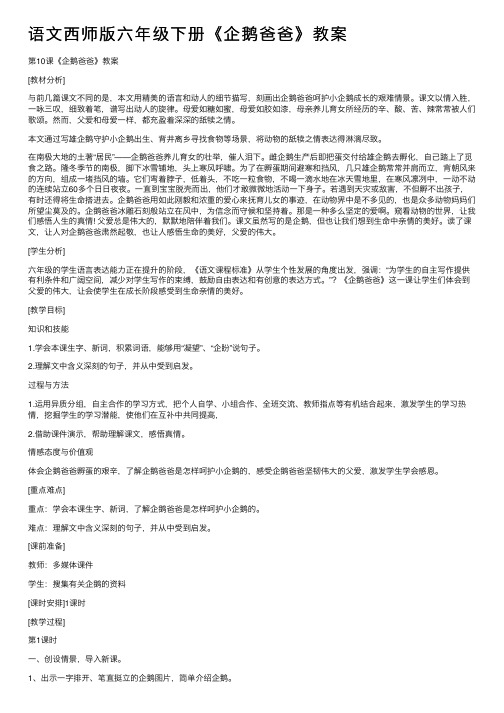 语文西师版六年级下册《企鹅爸爸》教案