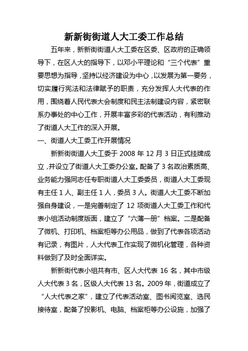 新新街街道人大工委工作总结
